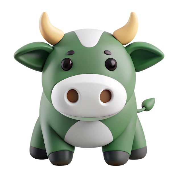 PSD a green and white toy cow with a white nose and a green nose