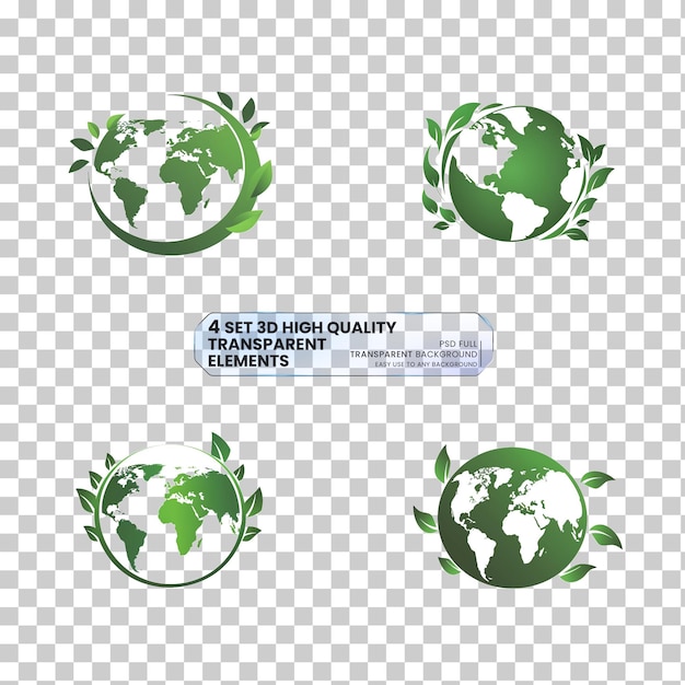 PSD green world logo or icon design template on transparent background