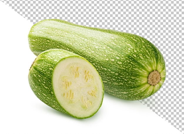 Green zucchini with slice isolated on white background