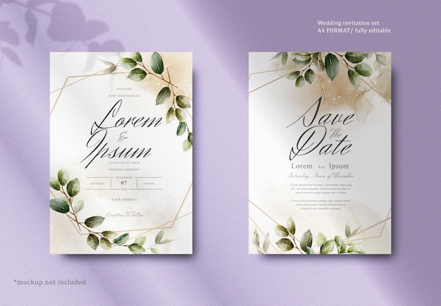 Greenery Watercolor Floral wedding invitation template card design