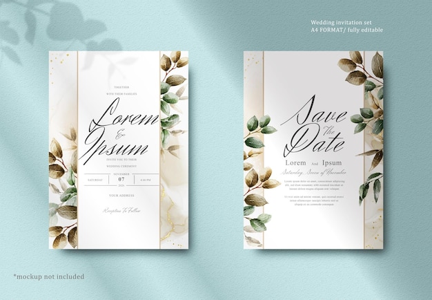 Greenery Watercolor Floral wedding invitation template card design