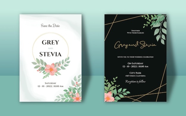 Greenery watercolor wedding invitation card template