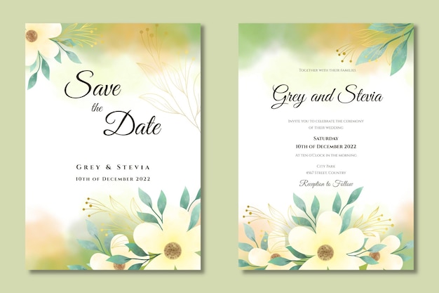 Greenery Wedding invitation with leaves ornament