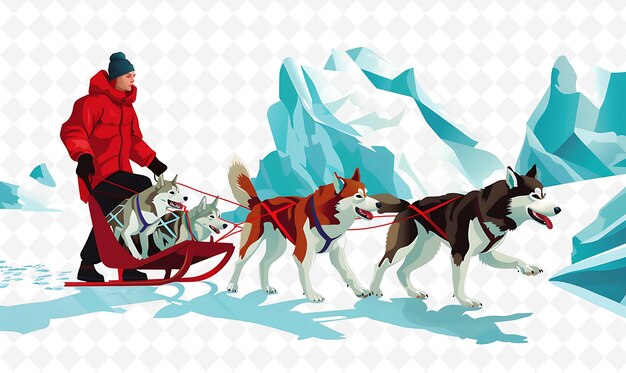 PSD greenlandic characters dog sledding design is wintery and ad illustration cutural landscape view