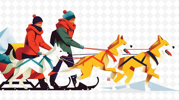 PSD greenlandic characters dog sledding design is wintery and ad illustration cutural landscape view