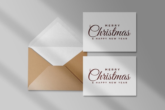 Greeting card envelope mockup christmas concept psd with shadow