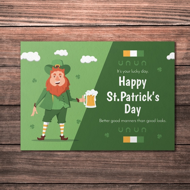 PSD greeting card mockup with imp  for st patricks day