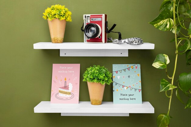 PSD greeting card on shelves mockup