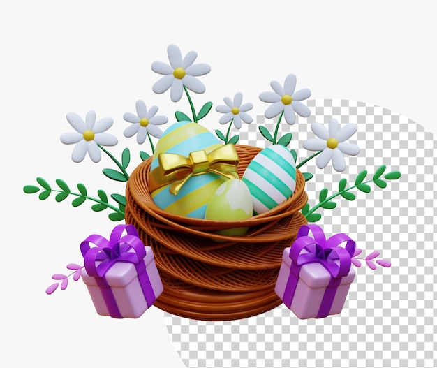 PSD greetings and presents for easter day with easter eggs concept of easter egg hunt holiday banner web poster flyer stylish brochure spring easter 3d rendering