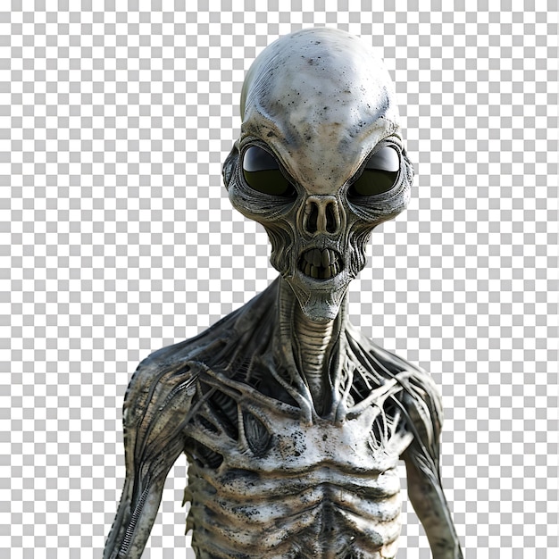 PSD grey alien isolated against a transparent background