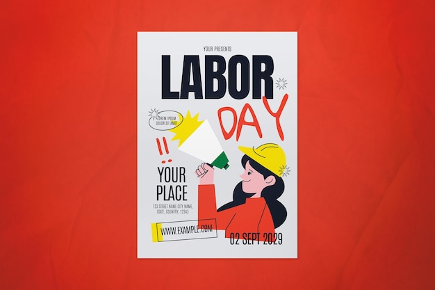 PSD grey flat design labor day flyer