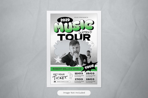 PSD grey and green edgy simple anti design playful music world flyer