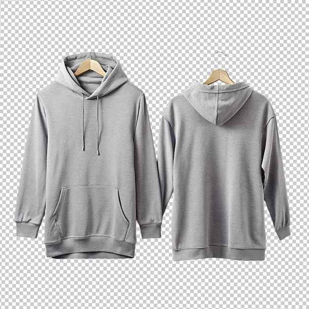 grey set of front and back view of hoodies on transparent background