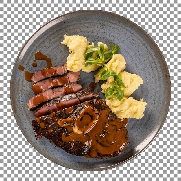 Grilled bbq steak isolated on transparent background