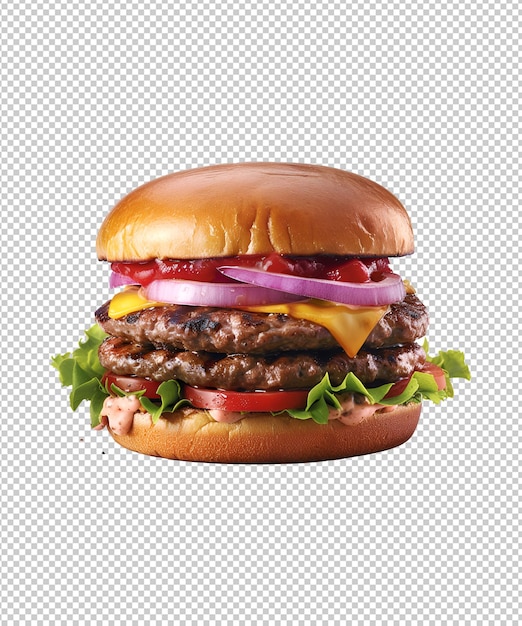 a grilled beef burger isolated on a transparent background