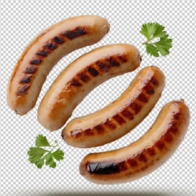 PSD grilled bratwurst sausages isolated on transparent background