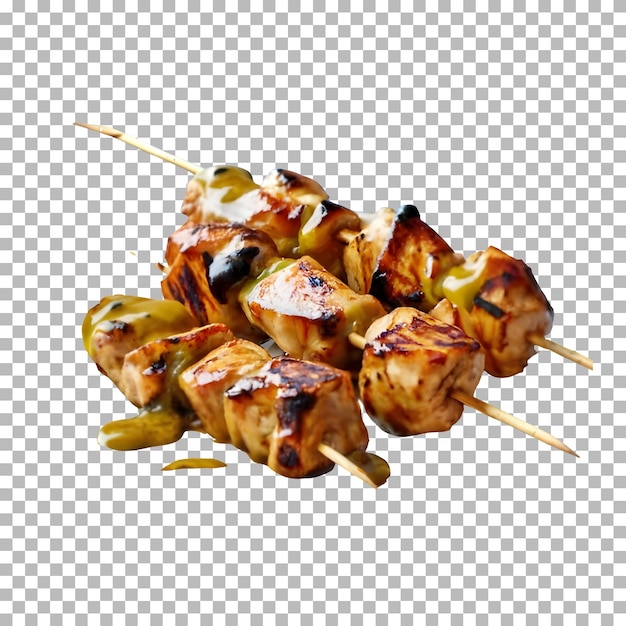 PSD grilled chicken kebabs with sauce on transparent background