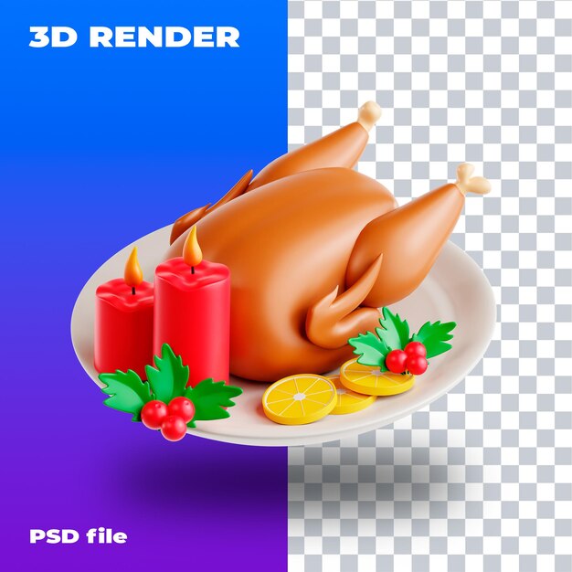 Grilled chicken PSD 3d icon 3d render high resolution