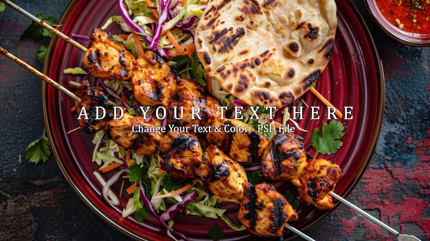 Grilled Chicken Skewers with Naan and Salad