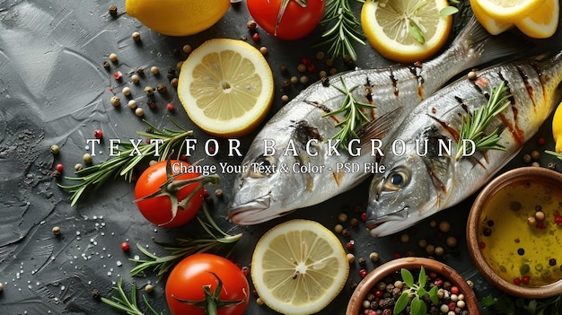 PSD grilled fish with lemon tomatoes and herbs