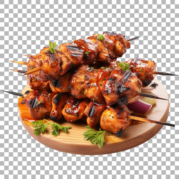 Grilled meat skewers on transparent background