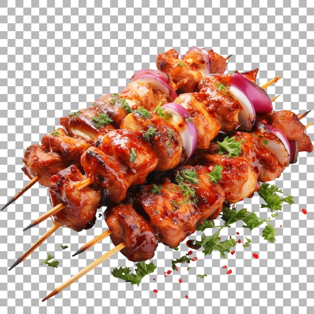 Grilled meat skewers on transparent background