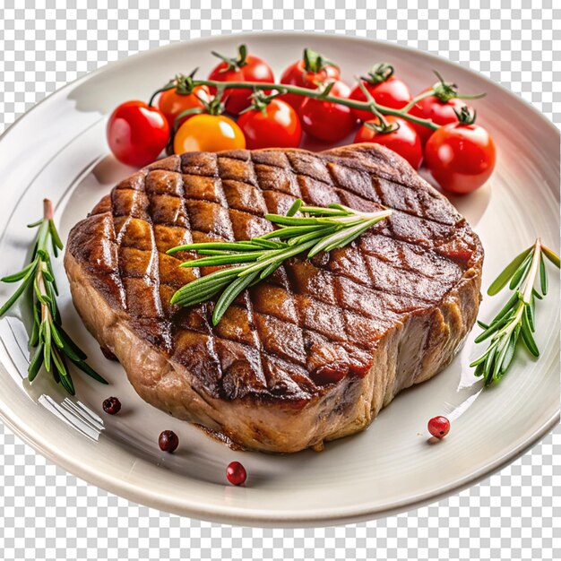 Grilled meat steak on white plate Isolated on white background