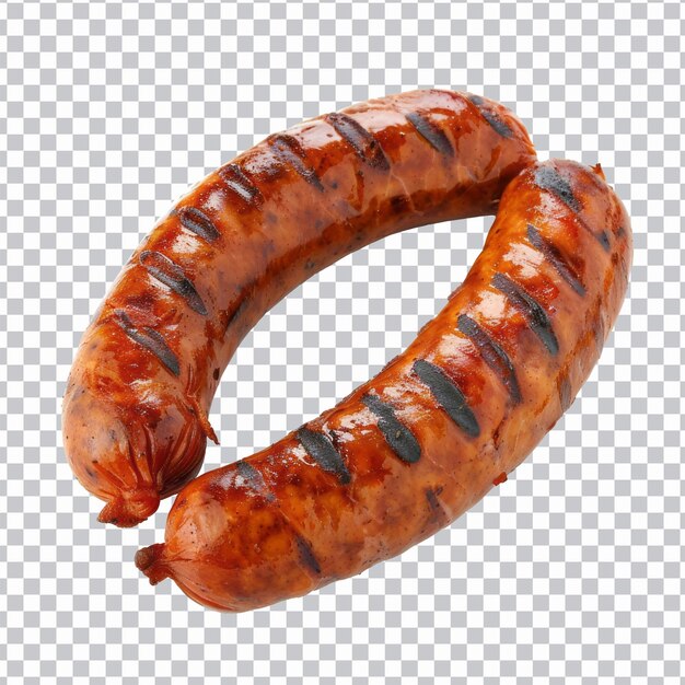 PSD grilled pork sausages isolated on white background