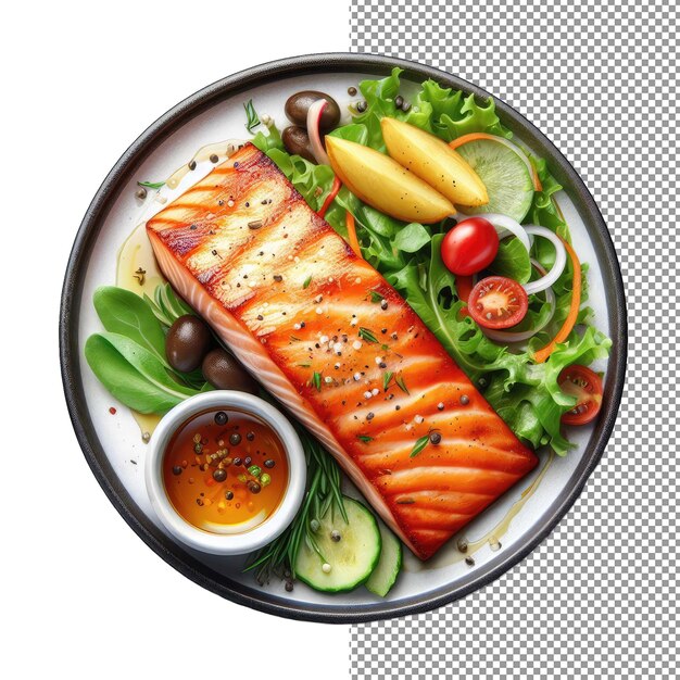 PSD grilled salmon fillet with crispy skin png