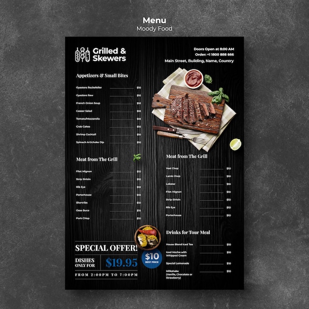 PSD grilled and skewers restaurant menu template