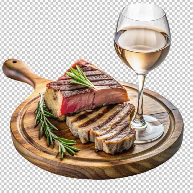 PSD grilled sliced tomahawk steak and glass of wine why transparent background