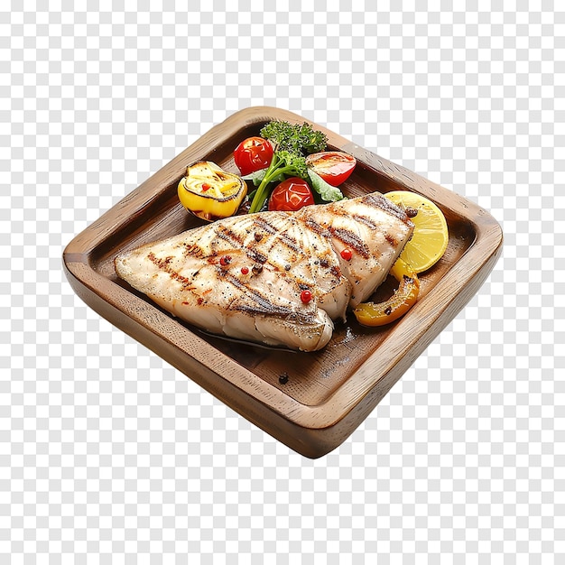 Grilled snapper fish steak with vegetable isolated on a transparent background