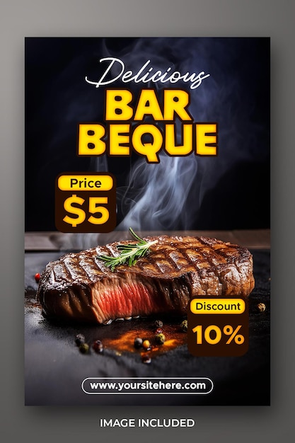 PSD grilled steak house restaurant flyer and social media