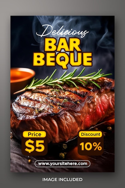 PSD grilled steak house restaurant flyer and social media