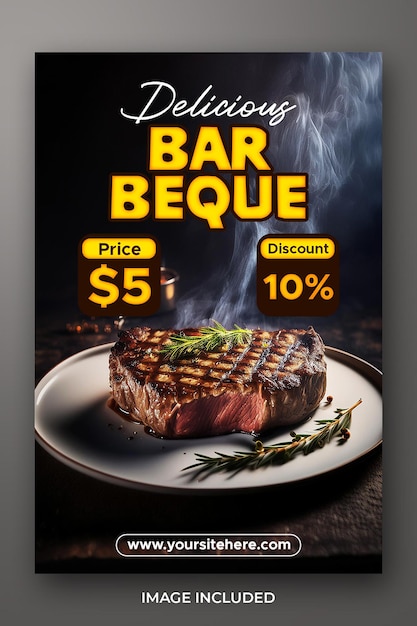 PSD grilled steak house restaurant flyer and social media