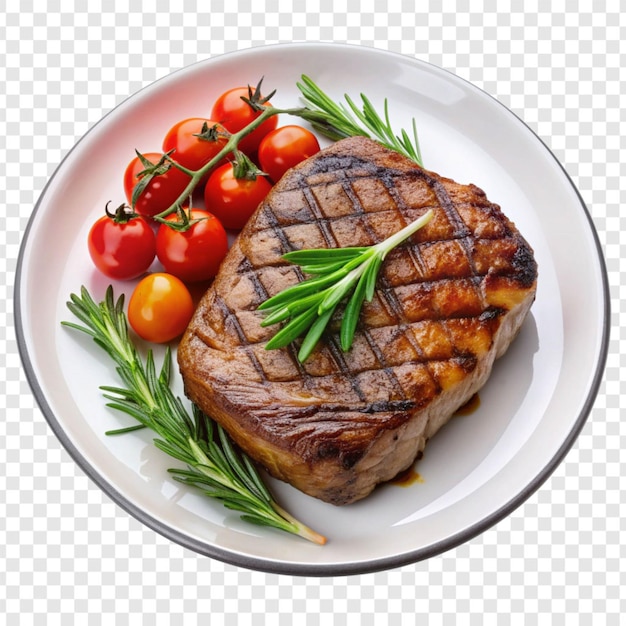 Grilled steak on a plate isolated on transparent background