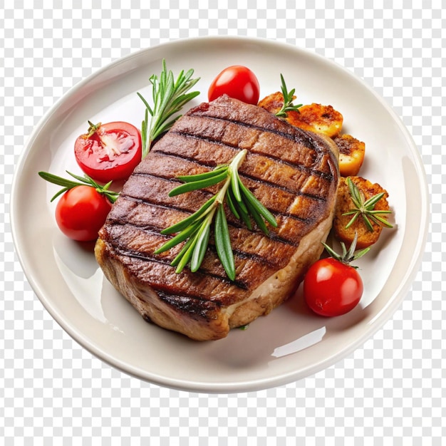 PSD grilled steak on a plate isolated on transparent background