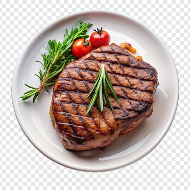 PSD grilled steak on a plate isolated on transparent background