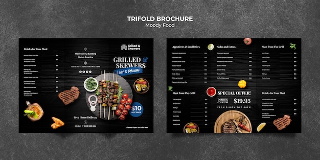 PSD grilled steak and veggies restaurant trifold brochure template