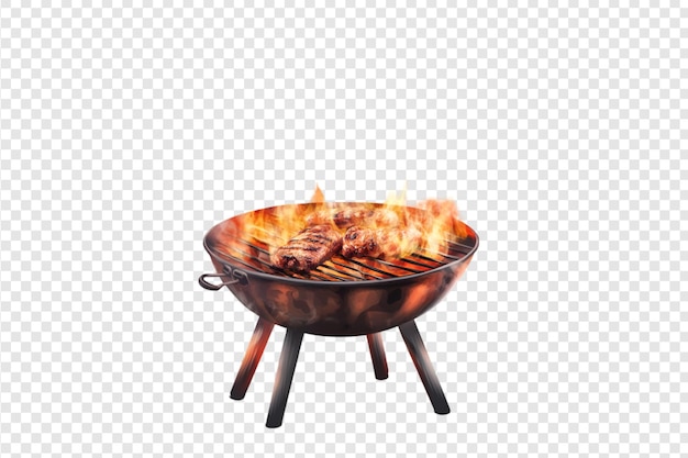 PSD grilled steaks on a flaming barbecue on a transparent background