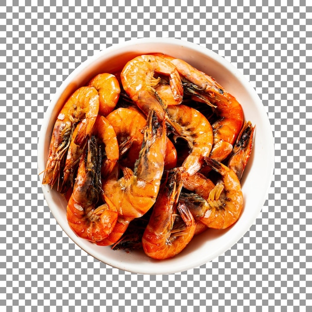 Grilled tiger shrimps in bowl with transparent background