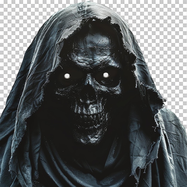 PSD grim reaper close up face against transparent backdrop