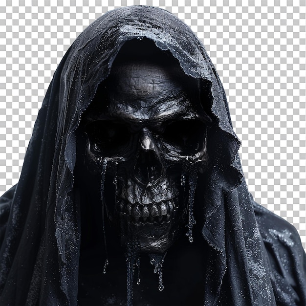 PSD grim reaper close up face against transparent backdrop