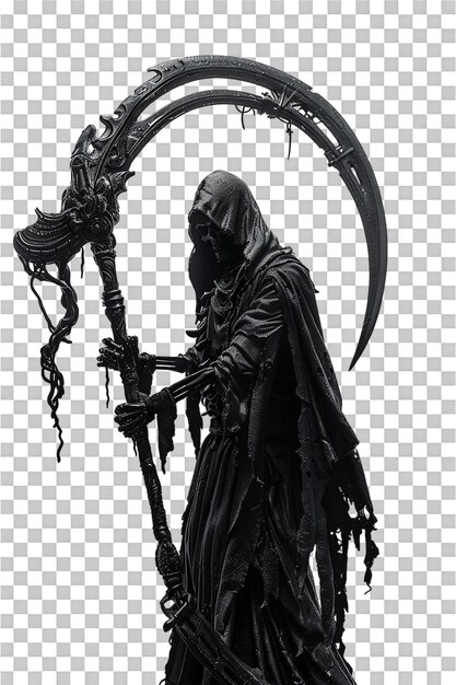 PSD grim reaper scythe isolated against transparent background