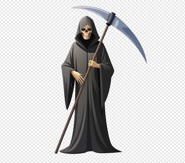 Grim Reaper with Scythe Illustration Dark and Spooky Hooded Figure of Death