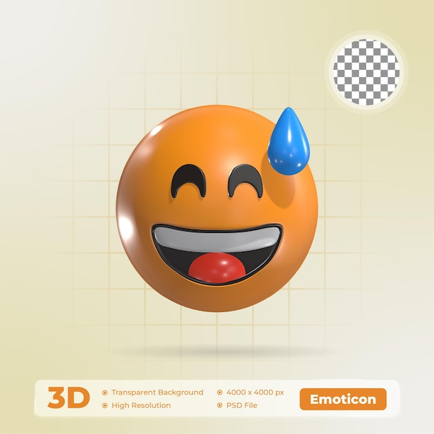 Grinning Face With Sweat 3D Emoticon Icon