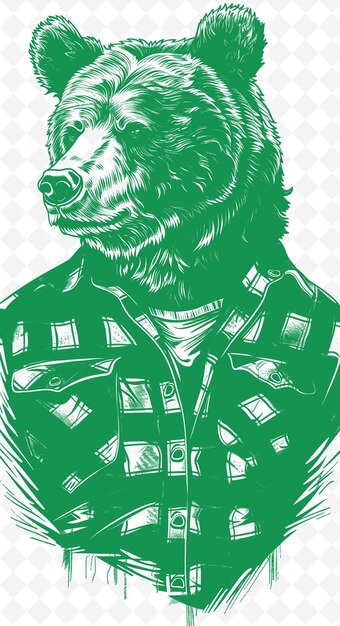 Grizzly Bear Wearing a Lumberjack Shirt With Rugged Expressi Animals Sketch Art Vector Collections