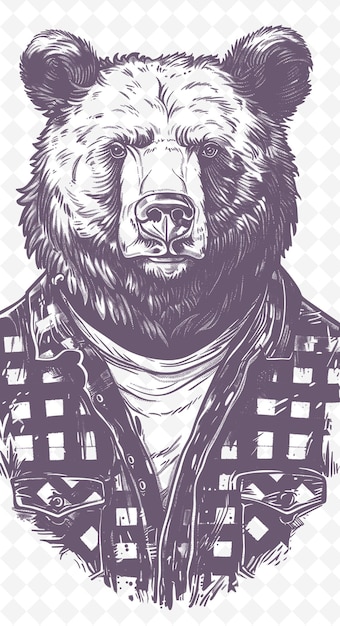 Grizzly Bear Wearing a Lumberjack Shirt With Rugged Expressi Animals Sketch Art Vector Collections