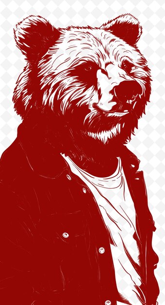 Grizzly Bear Wearing a Lumberjack Shirt With Rugged Expressi Animals Sketch Art Vector Collections