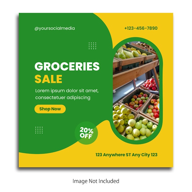 PSD groceries social media facebook instagram marketplace ecomerce post banner template square 2